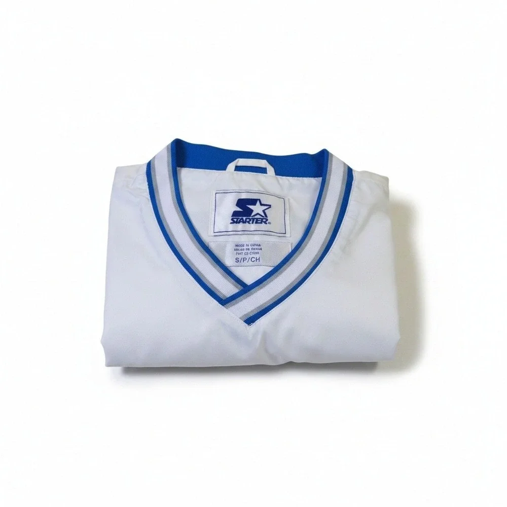 Starter Dallas Mavericks Windbreaker Jacket Mens Small White Blue Pullover NBA‎